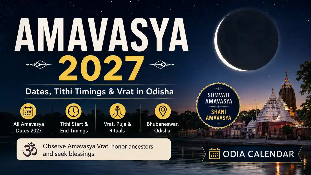 Amavasya 2027 Odisha calendar showing Amavasya dates, Tithi timings and Vrat