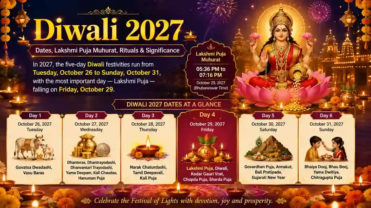 Diwali 2027 dates and Lakshmi Puja Muhurat with Goddess Lakshmi