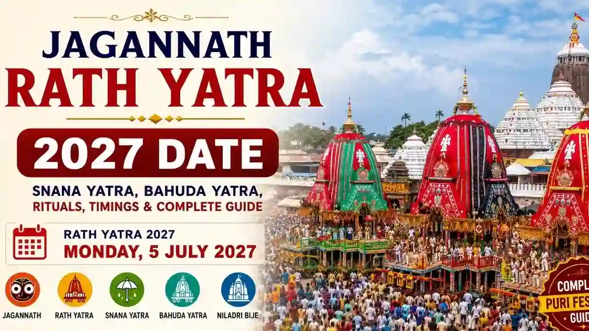 Jagannath Rath Yatra 2027 Date in Puri Odisha on Monday 5 July 2027 with Lord Jagannath chariots