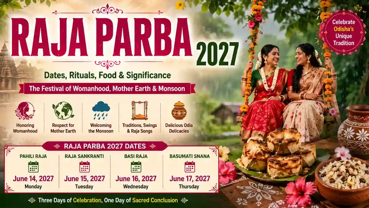 Raja Parba 2027 festival in Odisha with traditional swings and women celebrating